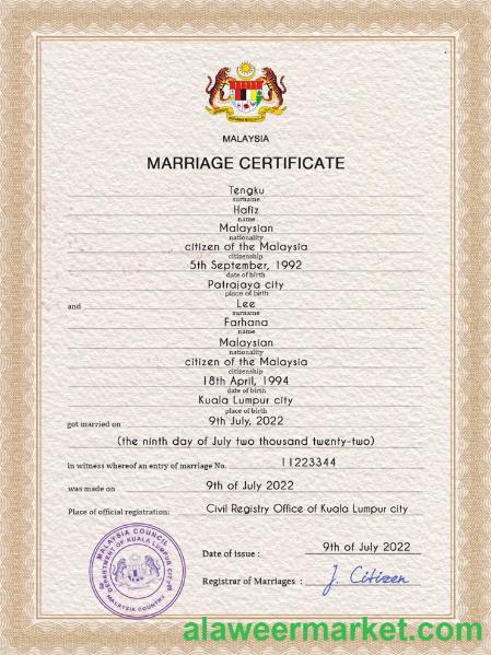 Malaysia marriage certificate PSD template